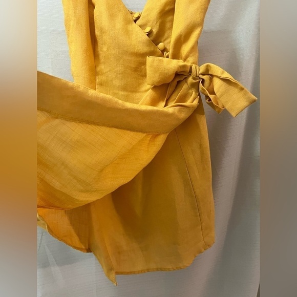Moon River mustard mini button up tie up wrap style summer dress size small - Picture 3 of 8